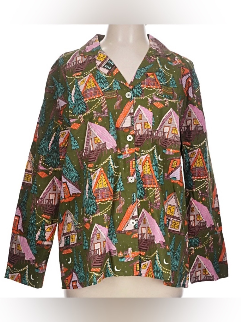Printfresh Olive Green Cottage Print Button-Down Shirt